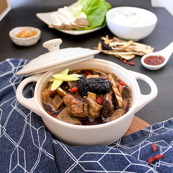 Mutton Hot Pot is filled with a variety of meats and vegetables with dried fruits and herbs.